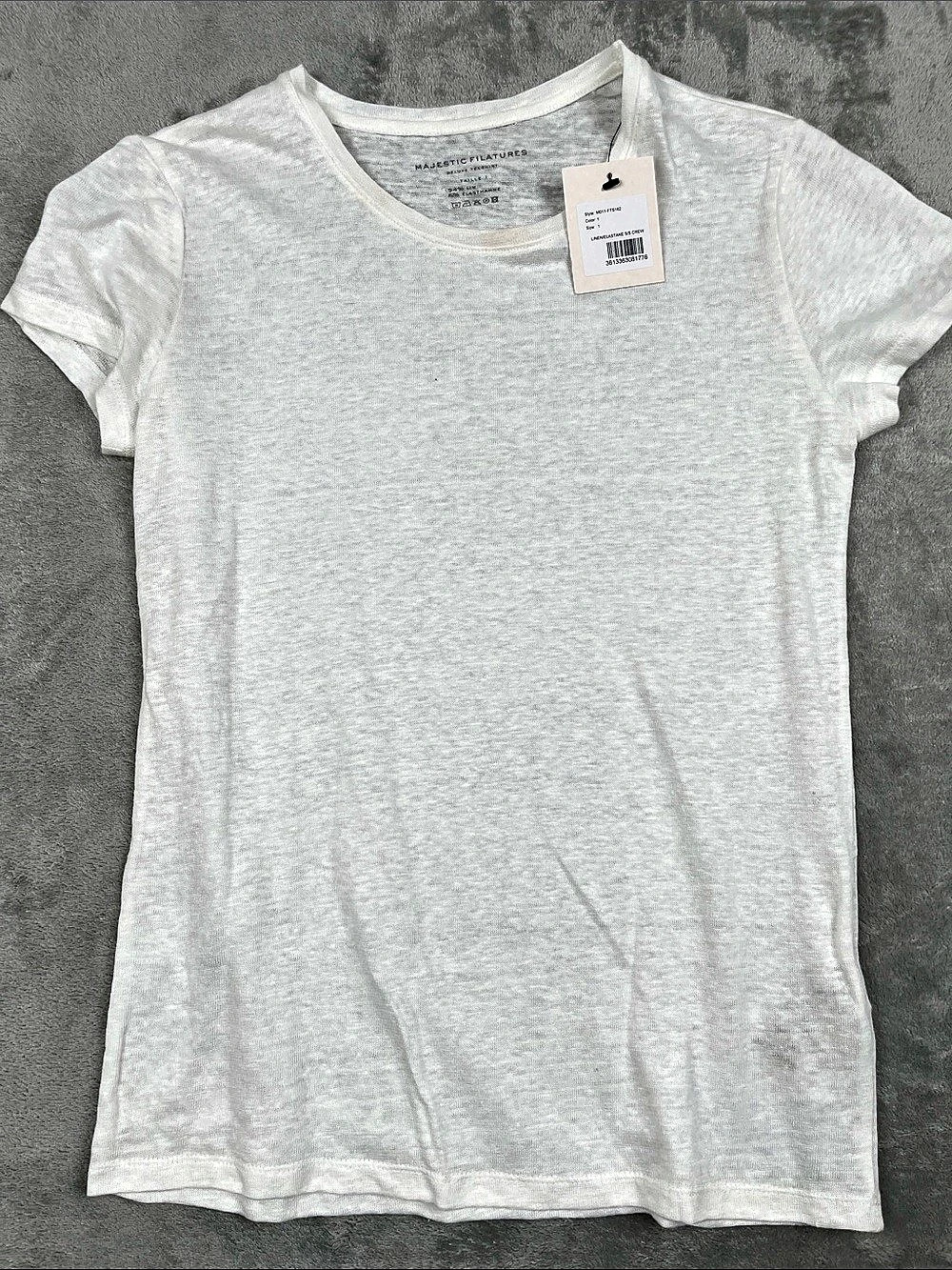 NEW Majestic Filatures XS Linen Elastane Short Sleeve Crewneck Tee White